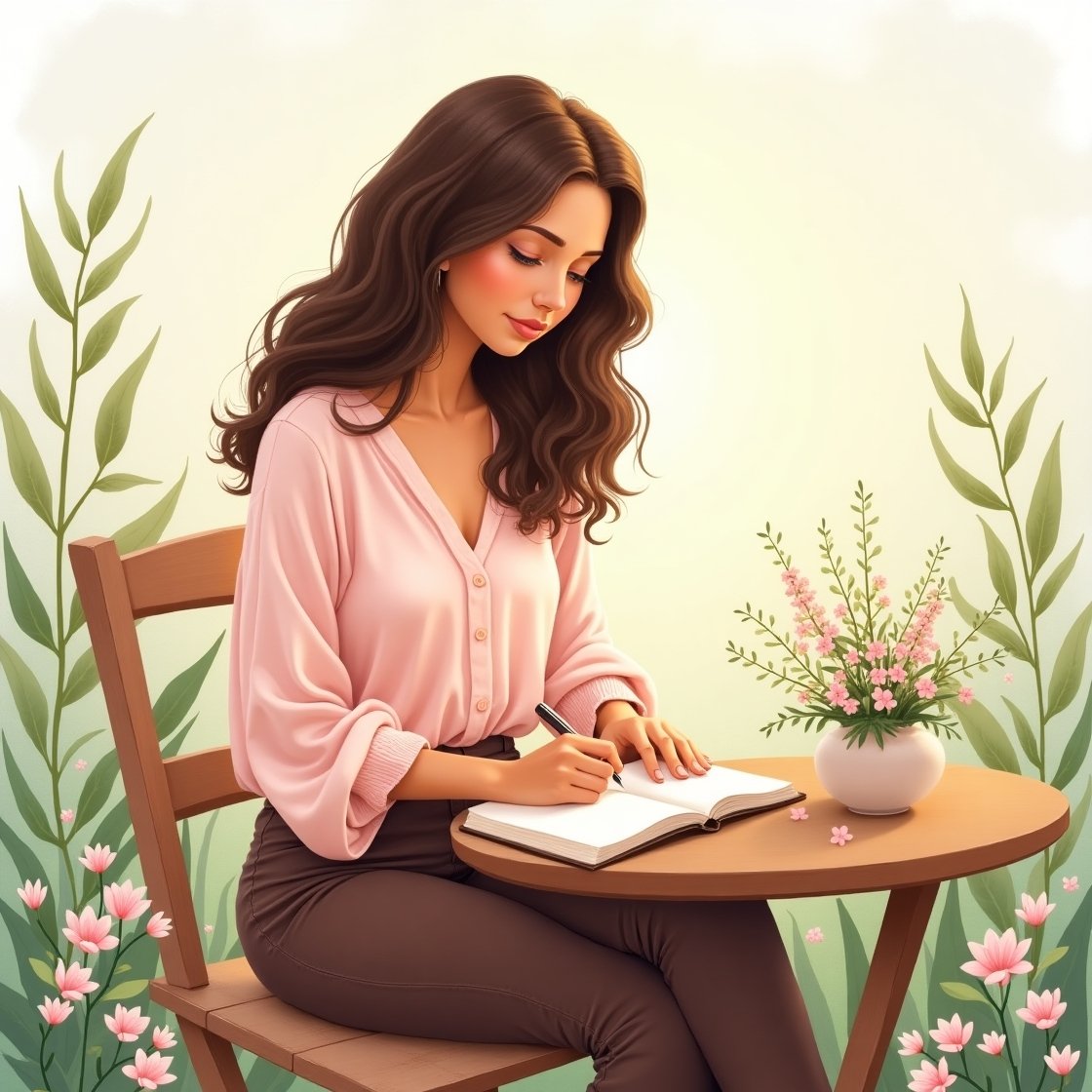 Estudiar la Biblia con proposito Ilustración de Sofía escribiendo en su diario, Comunidad MCD